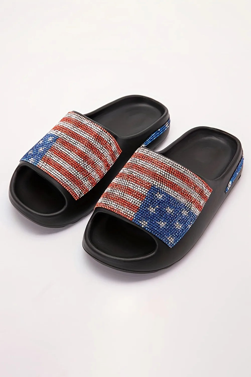 Rhinestone American Flag Thick Sole Slippers