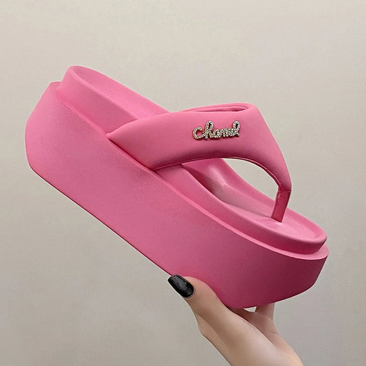 8CM Heels Wedge Slides Sandals Women Casual Outdoor Slippers Female Summer Clip Toe Beach Slippers Walking Chunky Shoes Woman
