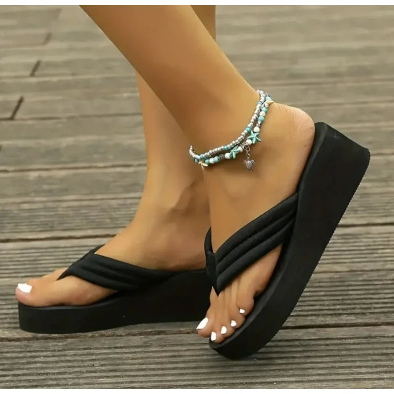 Outer Wear Flip Flops Wedge Heel Thick Sole