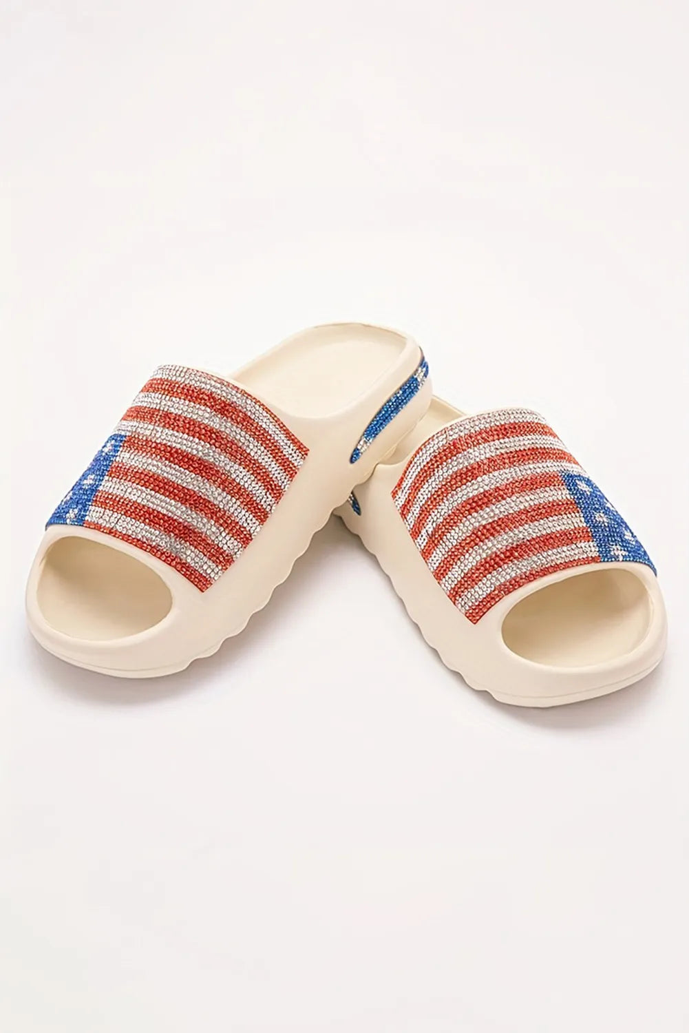 Rhinestone American Flag Thick Sole Slippers