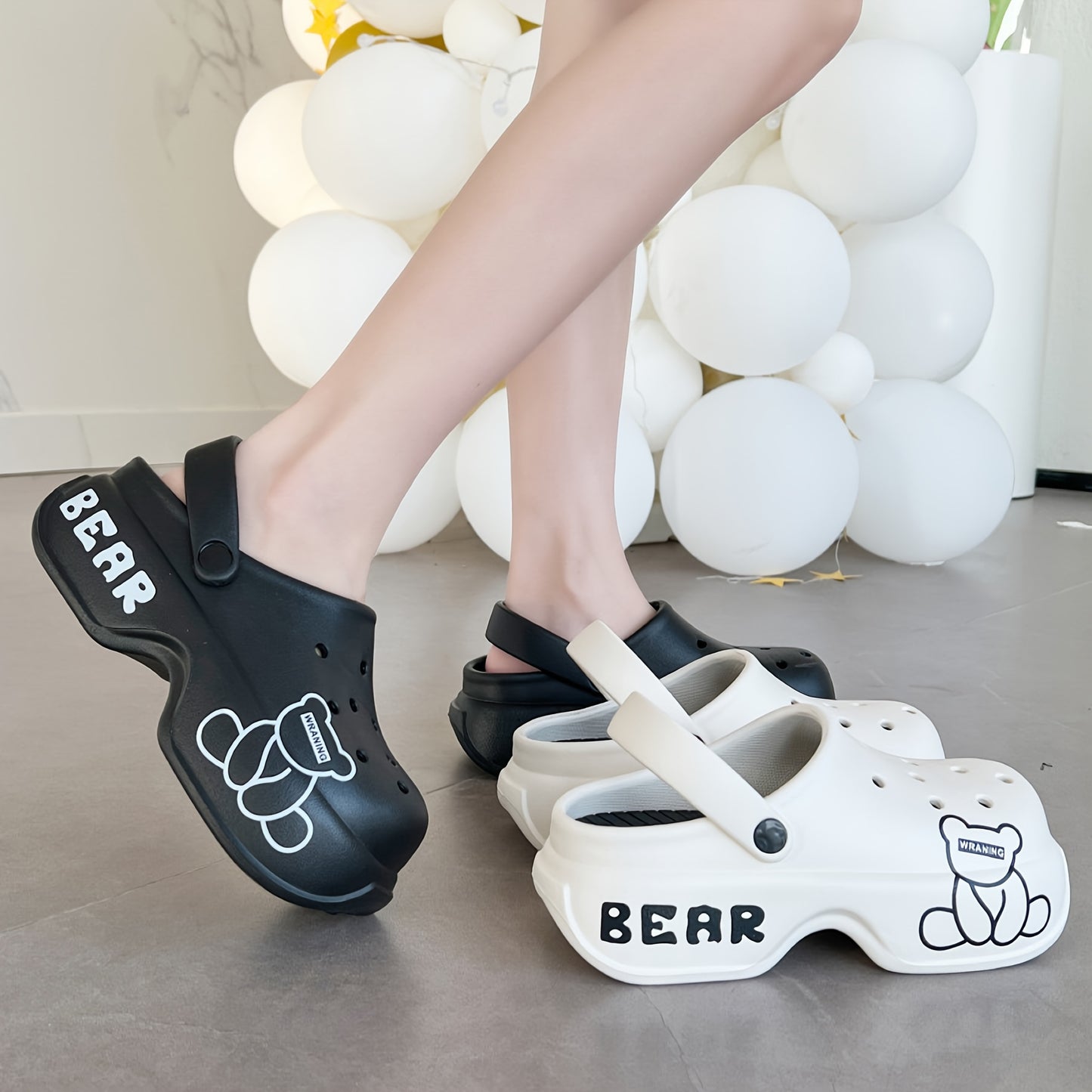 Women's Cute Bear Cartoon Platform Clogs