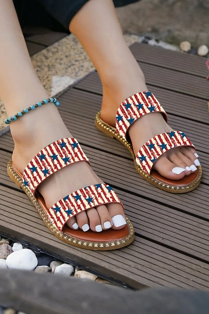 American Flag Print Double Band Flat Slippers